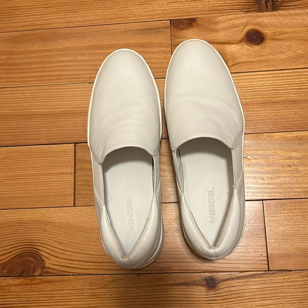 Vince white leather slip on sneaker